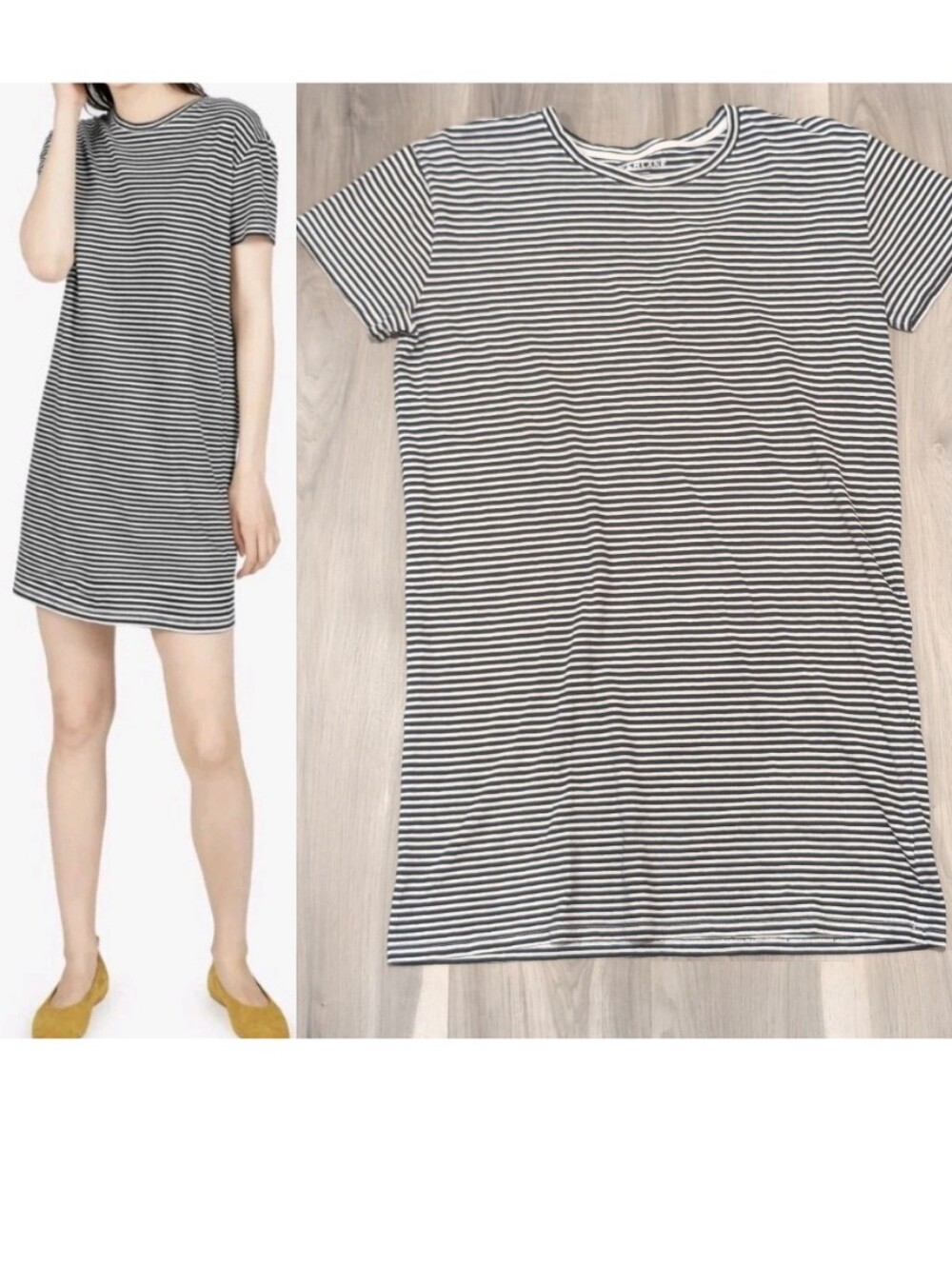 Everlane | The Cotton Box-Cut Mini T-Shirt Dress In Black White Stripe